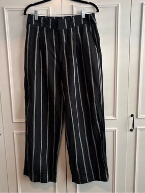 GAP Black linen Pants with White Vertical Stripes